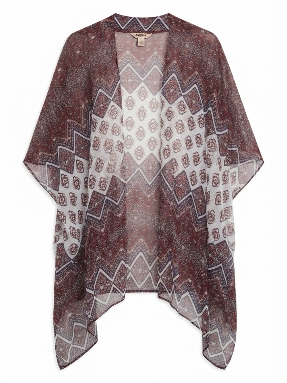 Arizona Jean Co. Geometric Print Open Front Chiffon Kimono Cardigan (Size XS-S)